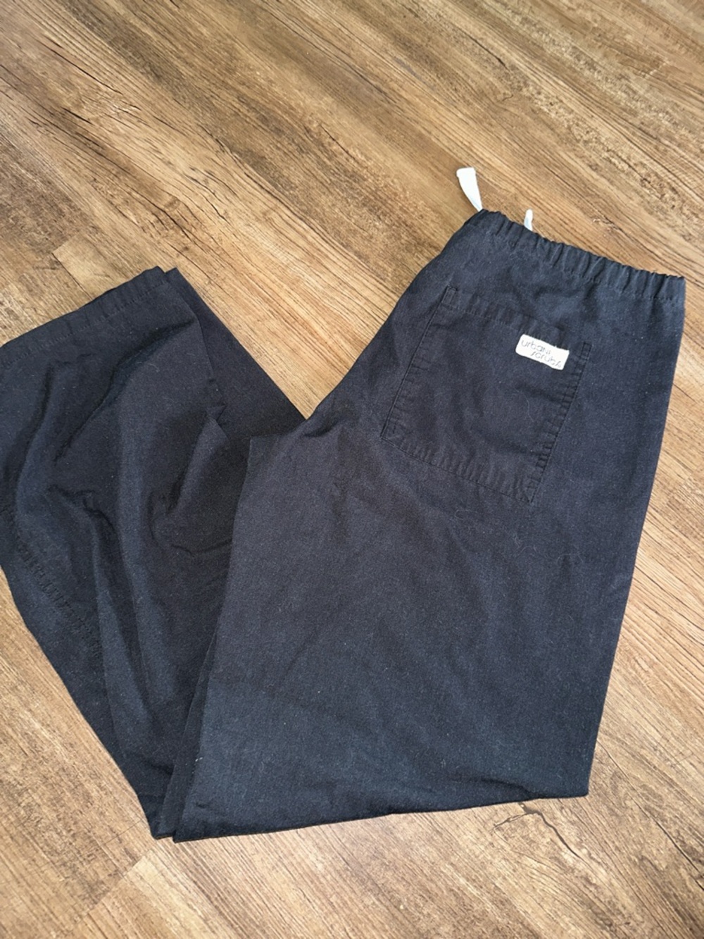 Urbane Woman’s Black Elastic Waist Drawstring Scrub Pants